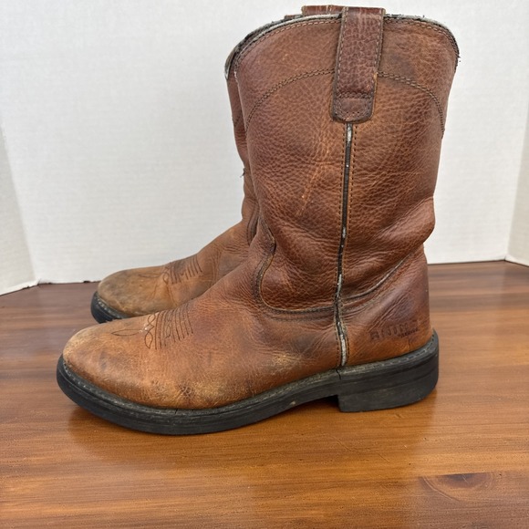 Men's Rhino Western Work Cowboy Pull On Brown Leather Boots Size 10.5 M - Picture 6 of 12